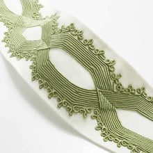 Load image into Gallery viewer, 3.25&quot; Off White Green Embroidered Geometric Drapery Tape Trim