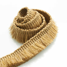 Load image into Gallery viewer, 1.25" Wide Linen Wool Blend Mustard Gold Beige Brush Upholstery Fringe Trim