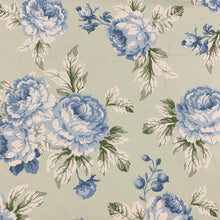 Load image into Gallery viewer, Green Blue White  Floral Cotton Sateen Upholstery Drapery Fabric