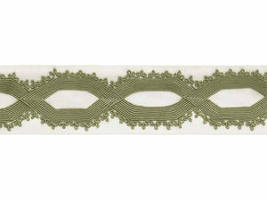 3.25" Off White Green Embroidered Geometric Drapery Tape Trim