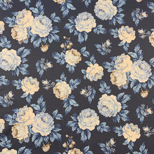 Load image into Gallery viewer, Navy Blue Taupe White  Floral Cotton Sateen Upholstery Drapery Fabric