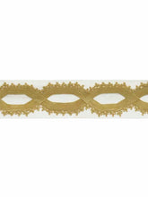 Load image into Gallery viewer, 3.25&quot; Off White Mustard Gold Embroidered Geometric Drapery Tape Trim