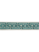 Load image into Gallery viewer, 2&quot; Ivory Teal Blue Green Embroidered Geometric Drapery Tape Trim
