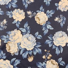 Load image into Gallery viewer, Navy Blue Taupe White  Floral Cotton Sateen Upholstery Drapery Fabric