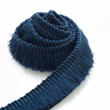 Load image into Gallery viewer, 1.25" Wide Linen Wool Blend Indigo Navy Blue Brush Upholstery Fringe Trim
