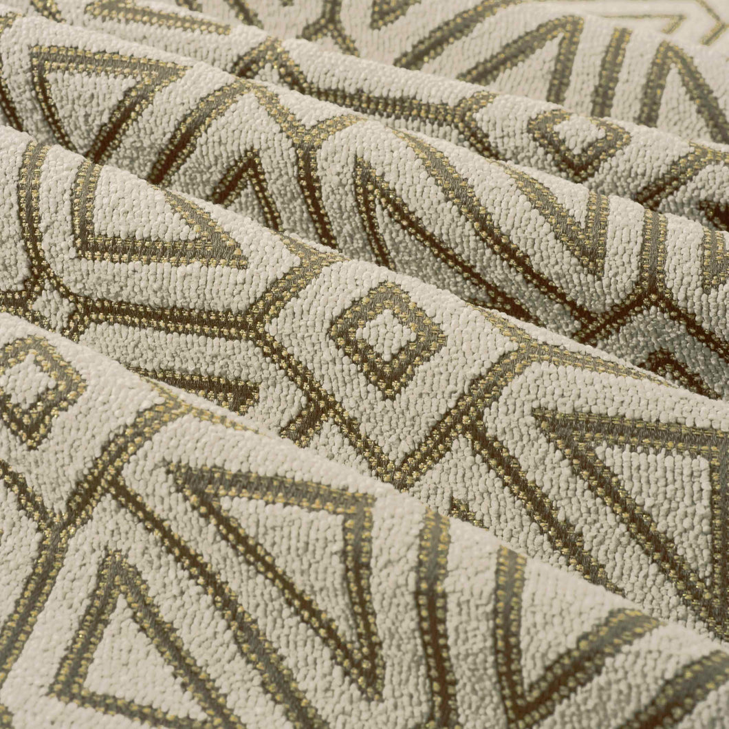 Grey Brown Beige Gold Geometric Chenille Upholstery Fabric