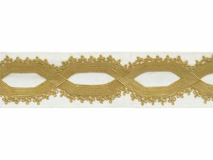 3.25" Off White Mustard Gold Embroidered Geometric Drapery Tape Trim