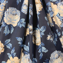 Load image into Gallery viewer, Navy Blue Taupe White  Floral Cotton Sateen Upholstery Drapery Fabric