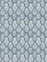 Load image into Gallery viewer, Cotton Viscose Linen Chambray Blue White Floral Upholstery Drapery Fabric