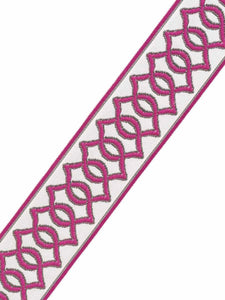 2.75" Wide Off White Magenta Pink Grey Geometric Drapery Tape Trim