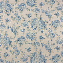 Load image into Gallery viewer, Blue Beige White  Floral Cotton Sateen Upholstery Drapery Fabric