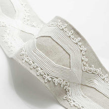 Load image into Gallery viewer, 3.25&quot; Oatmeal Beige Ivory Embroidered Geometric Drapery Tape Trim