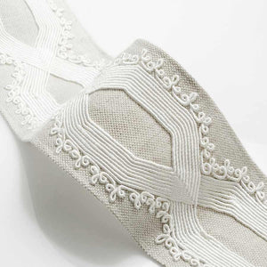 3.25" Oatmeal Beige Ivory Embroidered Geometric Drapery Tape Trim