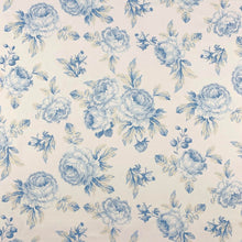 Load image into Gallery viewer, Blue Beige White  Floral Cotton Sateen Upholstery Drapery Fabric