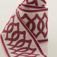 Load image into Gallery viewer, 2.75&quot; Wide Off White Magenta Pink Grey Geometric Drapery Tape Trim