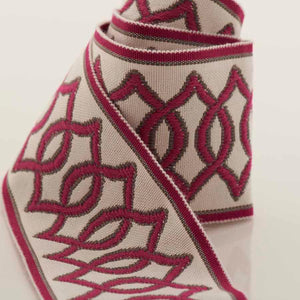 2.75" Wide Off White Magenta Pink Grey Geometric Drapery Tape Trim