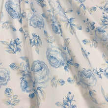Load image into Gallery viewer, Blue Beige White  Floral Cotton Sateen Upholstery Drapery Fabric