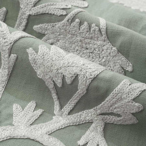 Cotton Linen Cream Seafoam Floral Crewel Embroidered Drapery Fabric FB