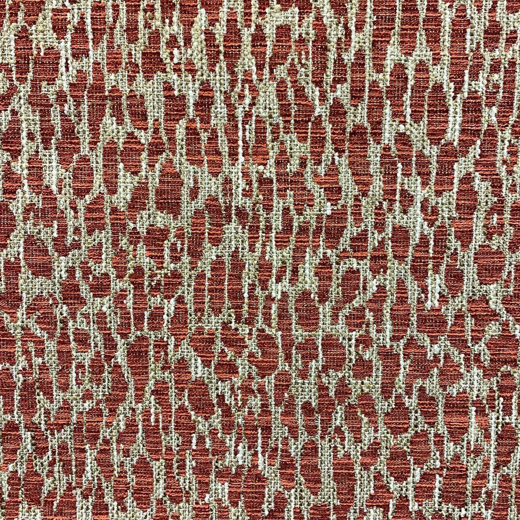 Red Beige Ivory Woven Animal Pattern Cheetah Upholstery Fabric