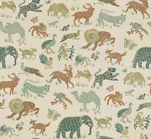Load image into Gallery viewer, Cotton Linen Teal Green Mustard Terracotta Animal Bird Print Upholstery Drapery Fabric