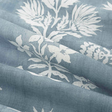 Load image into Gallery viewer, Cotton Viscose Linen Chambray Blue White Floral Upholstery Drapery Fabric