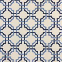 Load image into Gallery viewer, White Navy Blue Cotton Trellis Upholstery Drapery Fabric