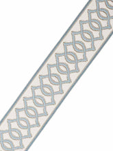 Load image into Gallery viewer, 2.75" Wide Off White Aqua Blue Silver Grey Geometric Drapery Tape Trim