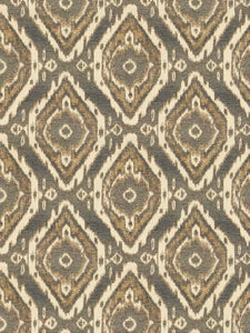 Grey Beige Taupe Ikat Medallion Upholstery Fabric