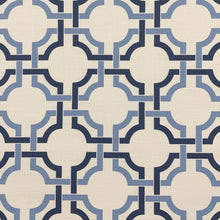Load image into Gallery viewer, White Navy Blue Cotton Trellis Upholstery Drapery Fabric