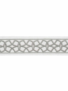 3.25" Off White Silver Grey Embroidered Geometric Drapery Tape Trim