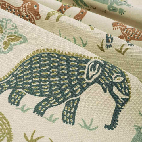 Cotton Linen Teal Green Mustard Terracotta Animal Bird Print Upholstery Drapery Fabric