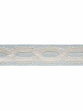 Load image into Gallery viewer, 3.25" Spa Blue Off White Embroidered Geometric Drapery Tape Trim