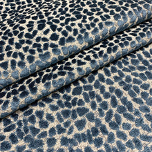 Load image into Gallery viewer, Teal Navy Blue Grey Cheetah Animal Pattern Cut Velvet Upholstery Fabric
