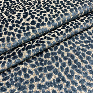 Teal Navy Blue Grey Cheetah Animal Pattern Cut Velvet Upholstery Fabric