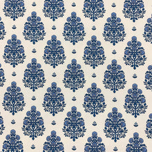Load image into Gallery viewer, White Navy Blue Floral Medallion Cotton Upholstery Drapery Fabric