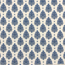 Load image into Gallery viewer, White Navy Blue Floral Medallion Cotton Upholstery Drapery Fabric
