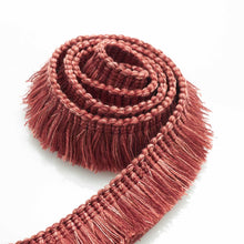 Load image into Gallery viewer, 1.25" Wide Linen Wool Blend Wine Red Pink Brush Upholstery Fringe Trim