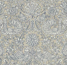 Load image into Gallery viewer, Cotton Viscose Linen Beige White Navy Blue Floral Bird Upholstery Drapery Fabric