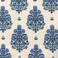 Load image into Gallery viewer, White Navy Blue Floral Medallion Cotton Upholstery Drapery Fabric