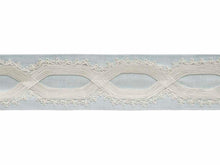 Load image into Gallery viewer, 3.25" Spa Blue Off White Embroidered Geometric Drapery Tape Trim