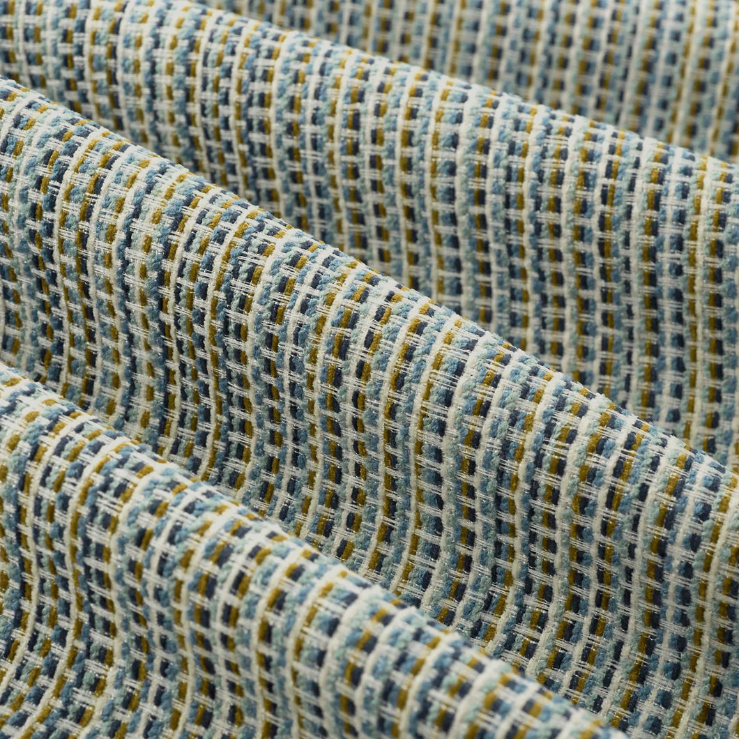 Navy Blue Aqua Cream Brown Stripe Upholstery Fabric