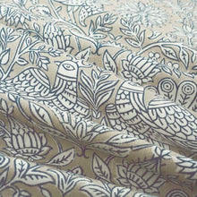 Load image into Gallery viewer, Cotton Viscose Linen Beige White Navy Blue Floral Bird Upholstery Drapery Fabric
