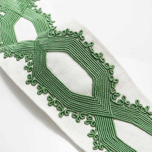 Load image into Gallery viewer, 3.25" Off White Green Embroidered Geometric Drapery Tape Trim