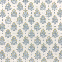 Load image into Gallery viewer, White Spa Blue Yellow Floral Medallion Cotton Upholstery Drapery Fabric