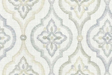 Load image into Gallery viewer, Cotton Ivory Grey Mustard Trellis Geometric Upholstery Drapery Fabric