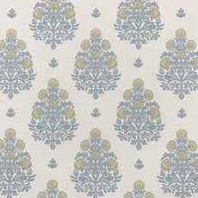 Load image into Gallery viewer, White Spa Blue Yellow Floral Medallion Cotton Upholstery Drapery Fabric