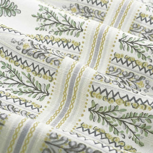 Cotton Linen Cream Mustard Grey Green Stripe Floral Drapery Fabric FB