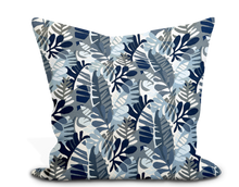 Load image into Gallery viewer, Custom Pillow Cover in Floral Botanical Thibaut Ipanema in Navy and Sky - One Side