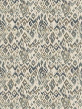 Load image into Gallery viewer, Cream Beige Teal Seafoam Grey Ikat Upholstery Fabric