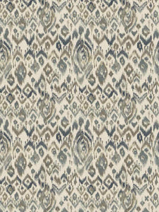 Cream Beige Teal Seafoam Grey Ikat Upholstery Fabric